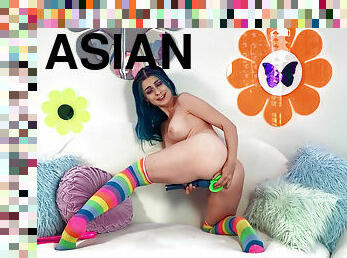 asiatique, gros-nichons, clito, masturbation, chatte-pussy, jouet, maison, mignonne, gode, solo