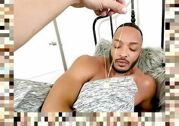 Black hottie POV facial cumshot fucked by tattooed top boyfriend