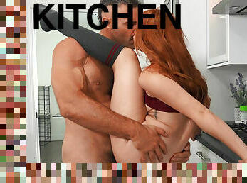 Sexy redhead Lacy Lennon creamed in the kitchen