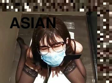 Rich Asian fucking and pissing on her submissive slave