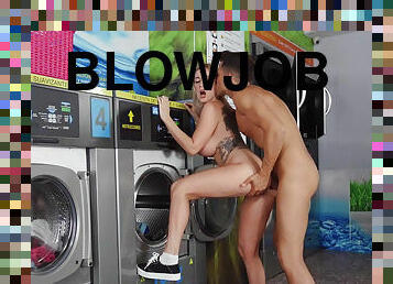 Stacked blonde Marica Chanelle having sex on the laundromat