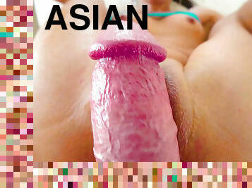 Asian-American babe Kalina Ryu stretches her gaping cunt with big white dick