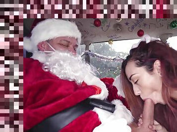 Kiley Jay rides Santa's big hard dick on the cab's backseat