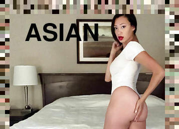 asiatisk, onani, strømper-stockings, alene, brunette