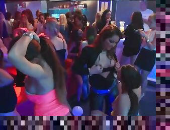 Wild night club party with dozens of young amateur girls