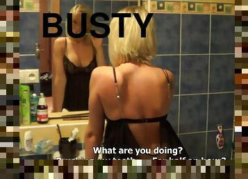 Amazing busty blonde cocksucker screwed in bathroom like slut