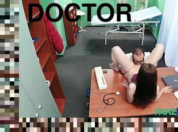Shameless Young Brunette Damsel Rides Doctor's Cock
