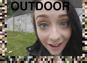 Raven haired bombshell Alessa Savage fucks outdoors