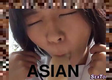 asiatisk, masturbation, utomhus, publik, tonåring, leksak, hardcore, japansk, pov, dildo