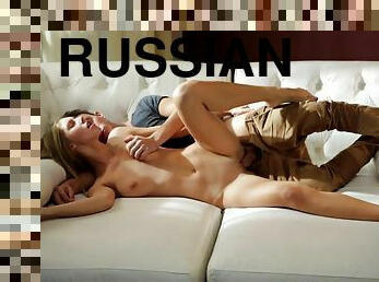 A beautiful Russian model gets fucked on her belly face down