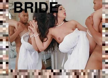 Shameless bride gets both of her holes roughly fucked