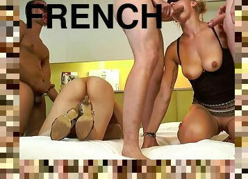 French sluts crazy group sex party