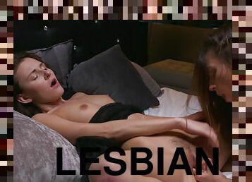 Gentle lesbian cuties satisfy desires of each other in bed