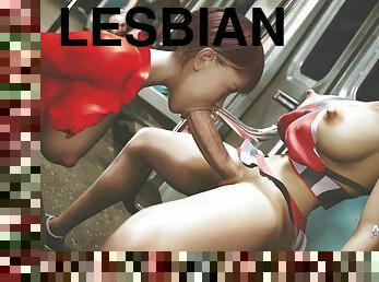 Lesbian futanari public ass fucking coitus in a high-definition animation
