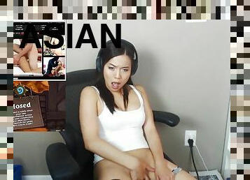 asiatique, masturbation, chatte-pussy, maison, webcam, mignonne, solo, rasé, érotique