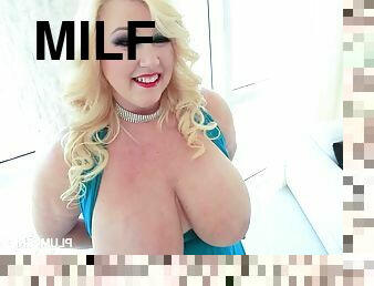 Chubby big tits blonde MILF interracial