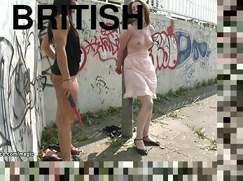 Bound British babe humped in public