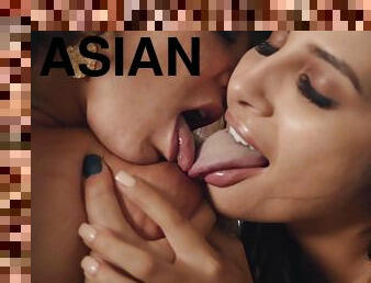 asiatique, fête, chatte-pussy, babes, lesbienne, naturel, fessée