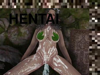 gros-nichons, orgasme, ejaculation-sur-le-corps, esclave, ejaculation, hentai, 3d, seins, brunette, dure