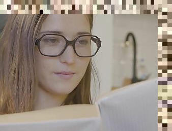 Young beautiful teen Mina - Summer Reading - masturbation in eyeglasses