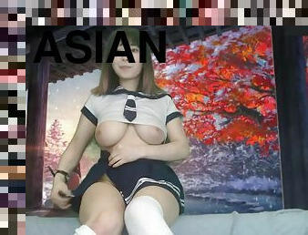 asiatique, cul, gros-nichons, lesbienne, japonais, webcam, solo