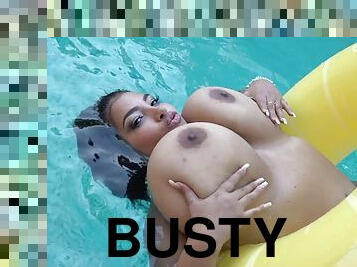 gros-nichons, latina, naturel, piscine, gros-seins, seins, solo