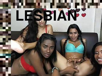 4 Venezuelan Lesbians have wild orgy with strap-on on webcamera