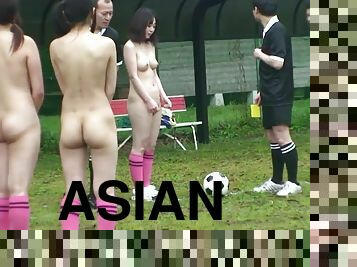 Naked soccer game turns into POV titwanking and sensual handjob