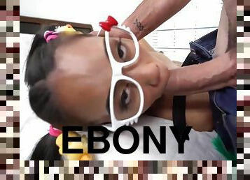Nerdy Ebony Schoolgirl Blows Huge Cock Of Her Older BF