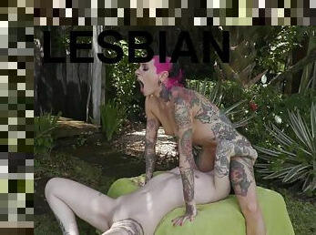 Inked Lesbian MILF Screams With Loud Moans Facesitting Hetero Gal