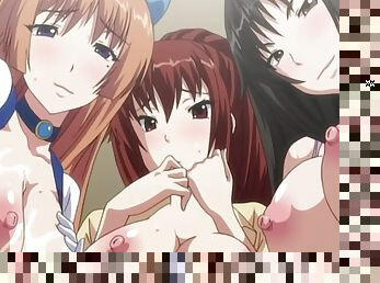 HENTAI ANIME with three busty Asians getting cum on tits