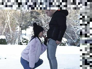 Playing in the snow leads to a quickie assfucking intimacy session