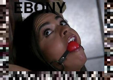 Ebony raunchy drooling in brutal bondage