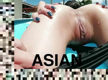 asiatique, chatte-pussy, ados, piscine, massive, minuscule, brunette, ados-asiatique