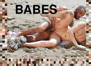 babes, interracial, hardcore, plage, rousse