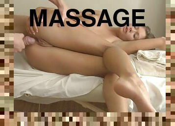 Blonde girl with a great body gets fucked after massage