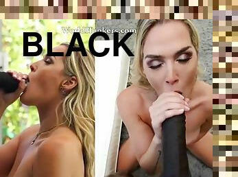 Super hot blonde is amazed by her first big black cock