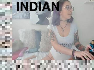 Colombian girl with alternative look looks very sensual vaping and naked while desperately masturbating her pussy