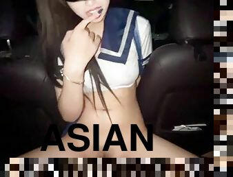 asiatisk, tissende, sprøjte, amatør, bil