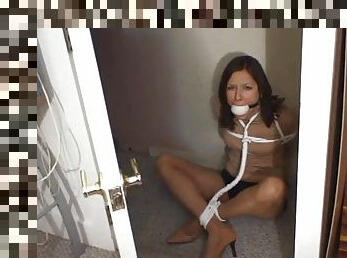 Girl alone gets robed and tied up