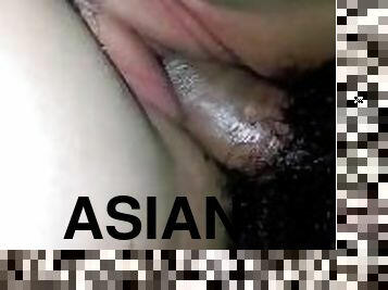 asiatisk, røv, amatør, moden, kæmpestor-pik, creampie, pik