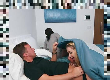 A guy fucks some hot floozy while his wife sleeps only few feet away