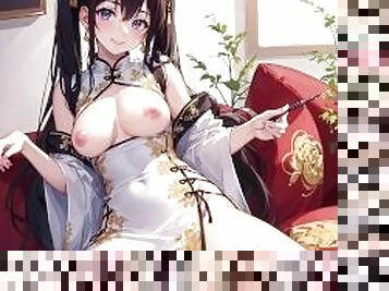 asiatique, mamelons, hentai, solo, chinoise