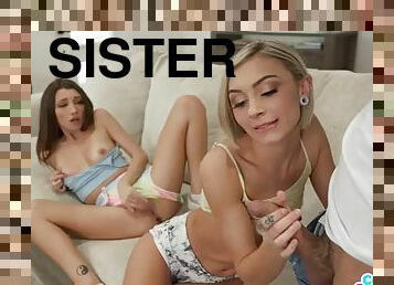 Step sisters play with my cum