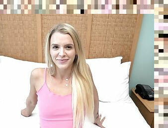 This angel-faced blonde amateur is brand new to porn