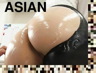 This Ass Can't Be Contained - Asian ass oiled up and fucked in office