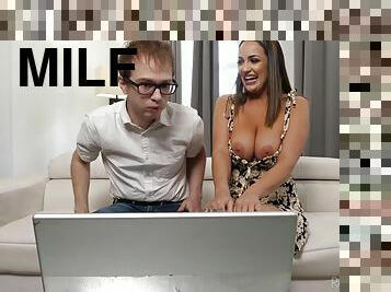 Sexually attractive MILF seduces and fucks young nerd