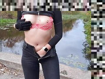 masturbation, mamelons, public, ados, petite, fétiche, solo, parc