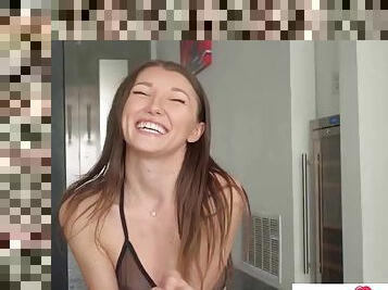 Hottie Maya Woulfe gets her cute mouth fucked - throat