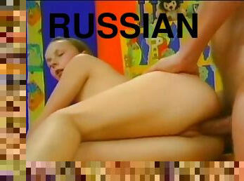 Voluptuous Russian brunette slut cums from a huge cock